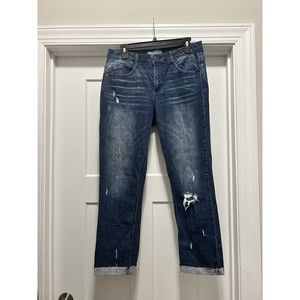 Democracy Boyfriend Stretchy Jeans Dark Wash Stretch Light Distressing Size 8